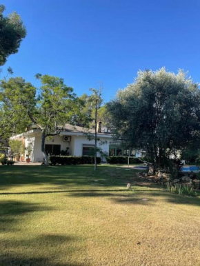 Chalet con piscina y jardín rodeado de naturaleza